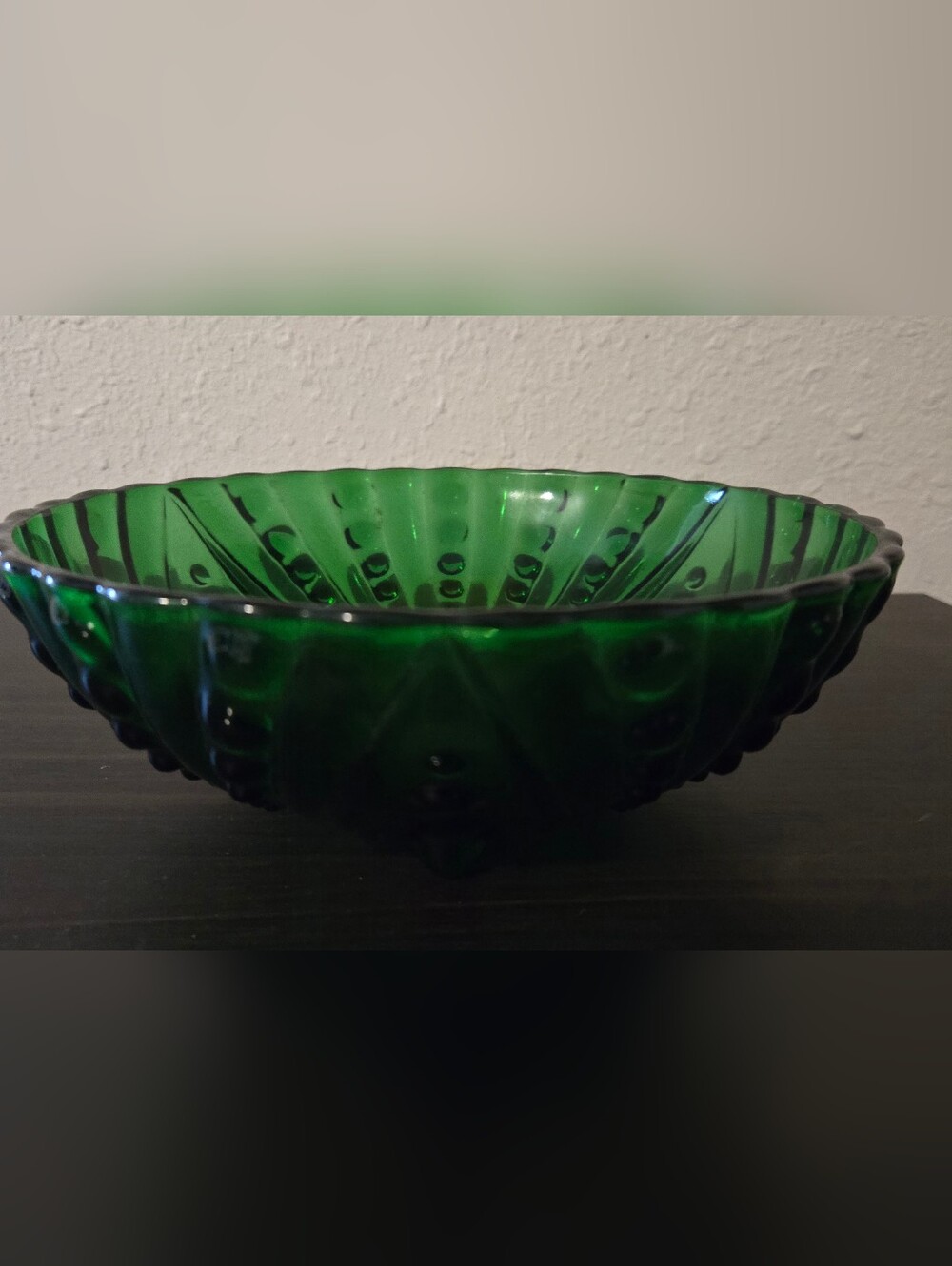 Vintage Anchor Hocking emerald green glass footed bowl, often referred to as the